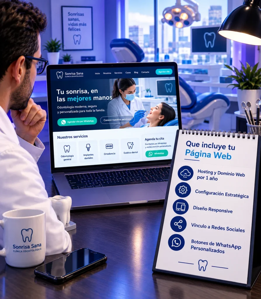 Diseño web para odontólogos con presentación de servicios odontológicos y listado de elementos incluidos